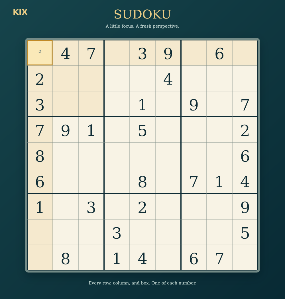 An ivory Sudoku board with pencil notes and a gold selection highlight.